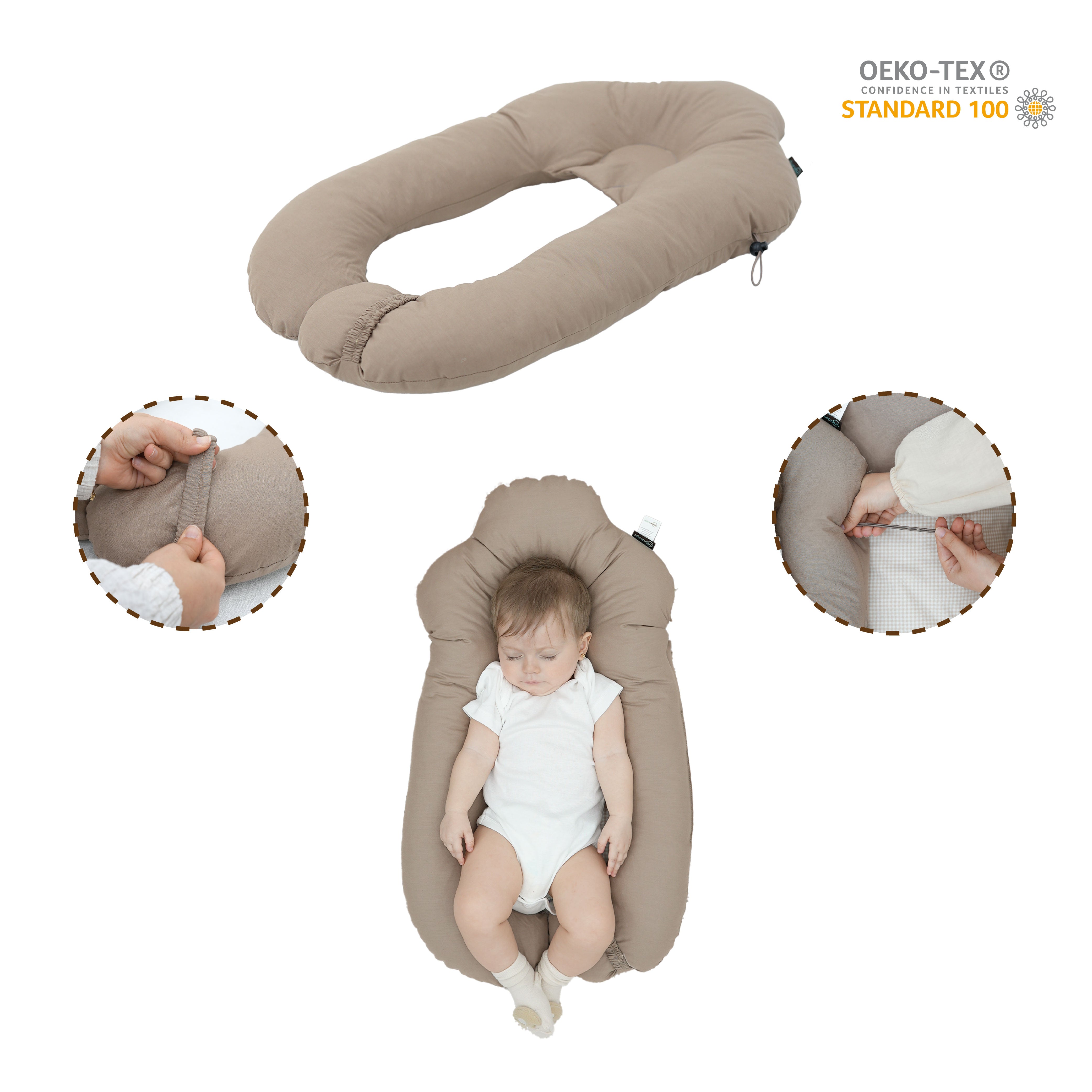 2 in 1 Kuschelkissen & Kopfstützkissen für Babys – Moresleep Serie - cappucino