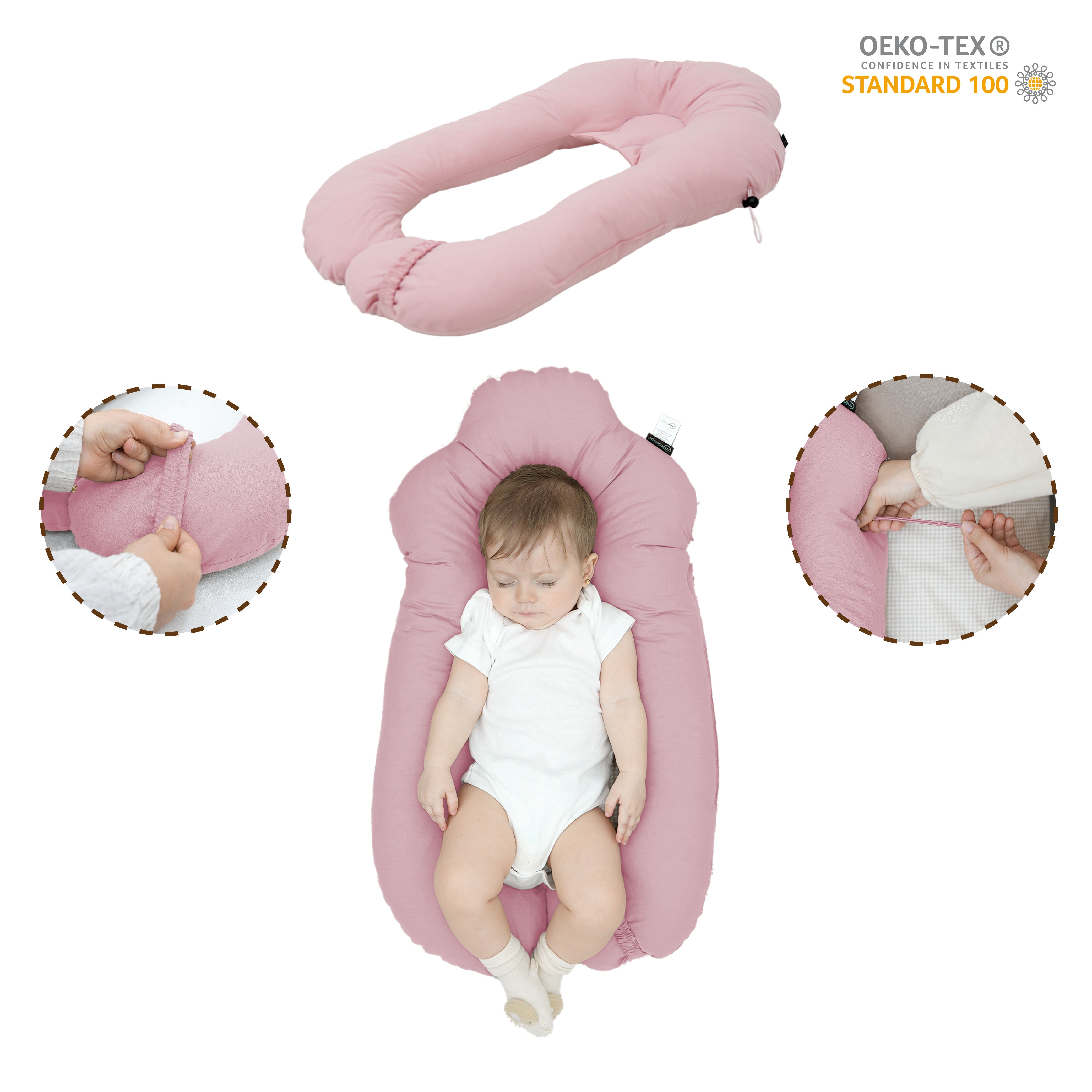 2-in-1 Kuschelkissen & Kopfstützkissen für Babys – Moresleep Serie - pink
