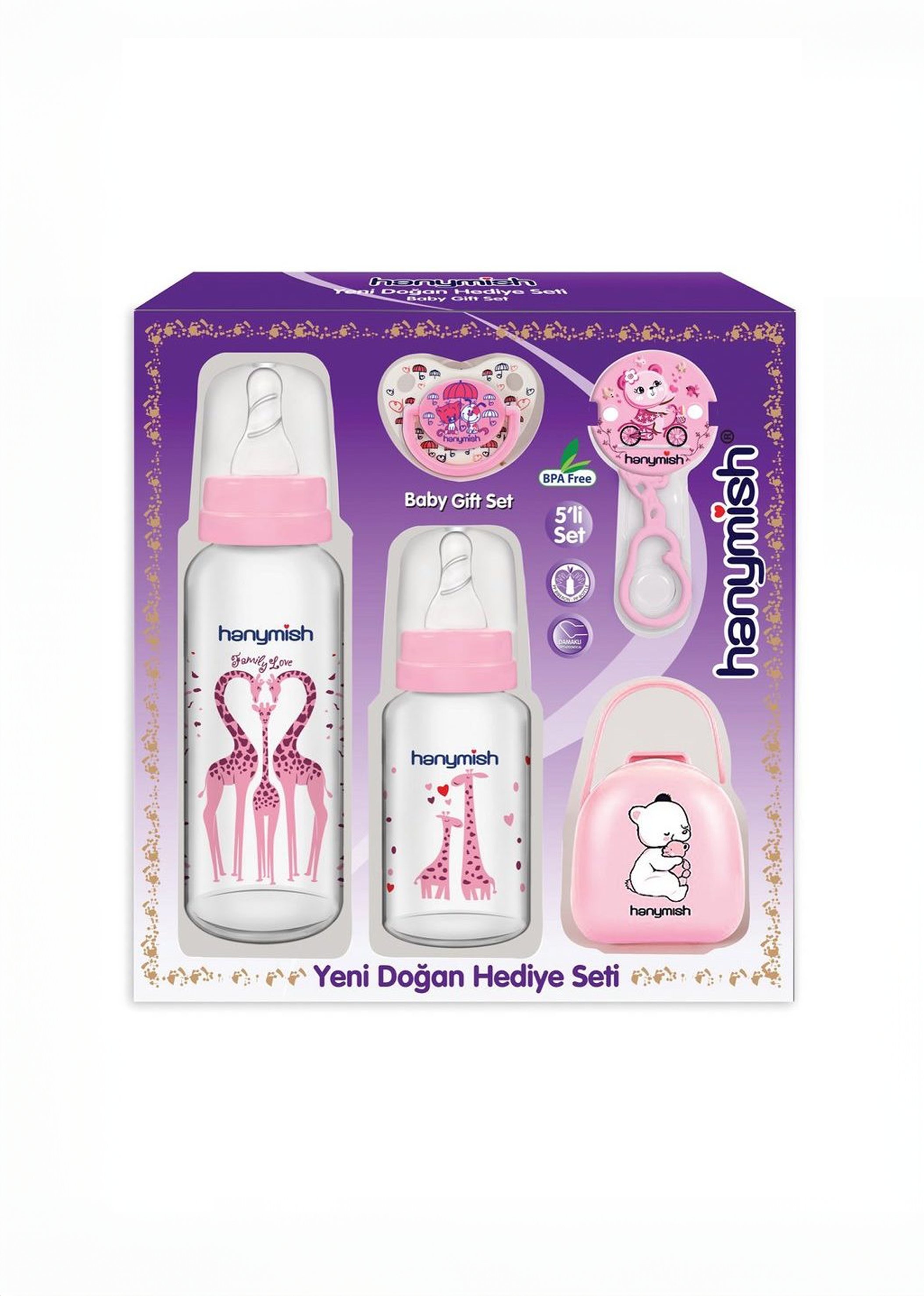 5-teiliges Neugeborenen Glas-Geschenkset pink & blau