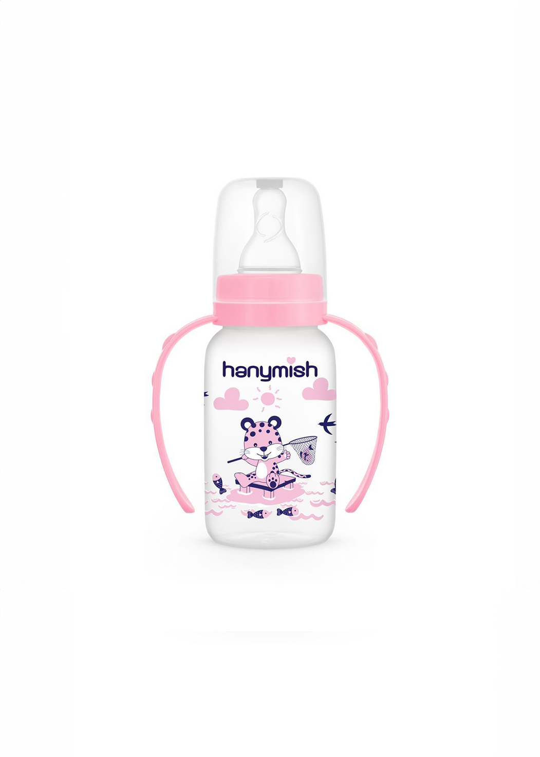 PP-Flasche mit Henkel 125 ml pink & blau