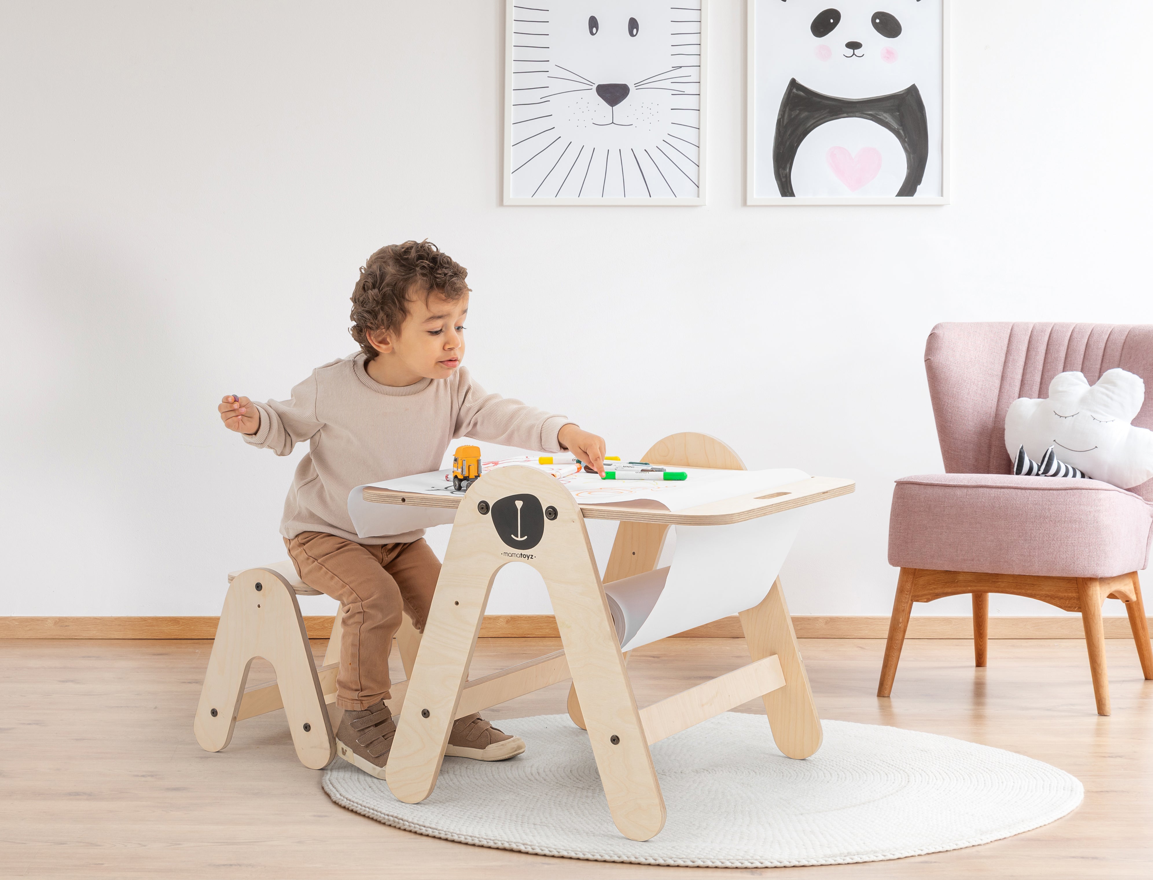 MamaToyz Kindersitzgruppe Aktivitäten Tisch & Schreibtafel: Bär