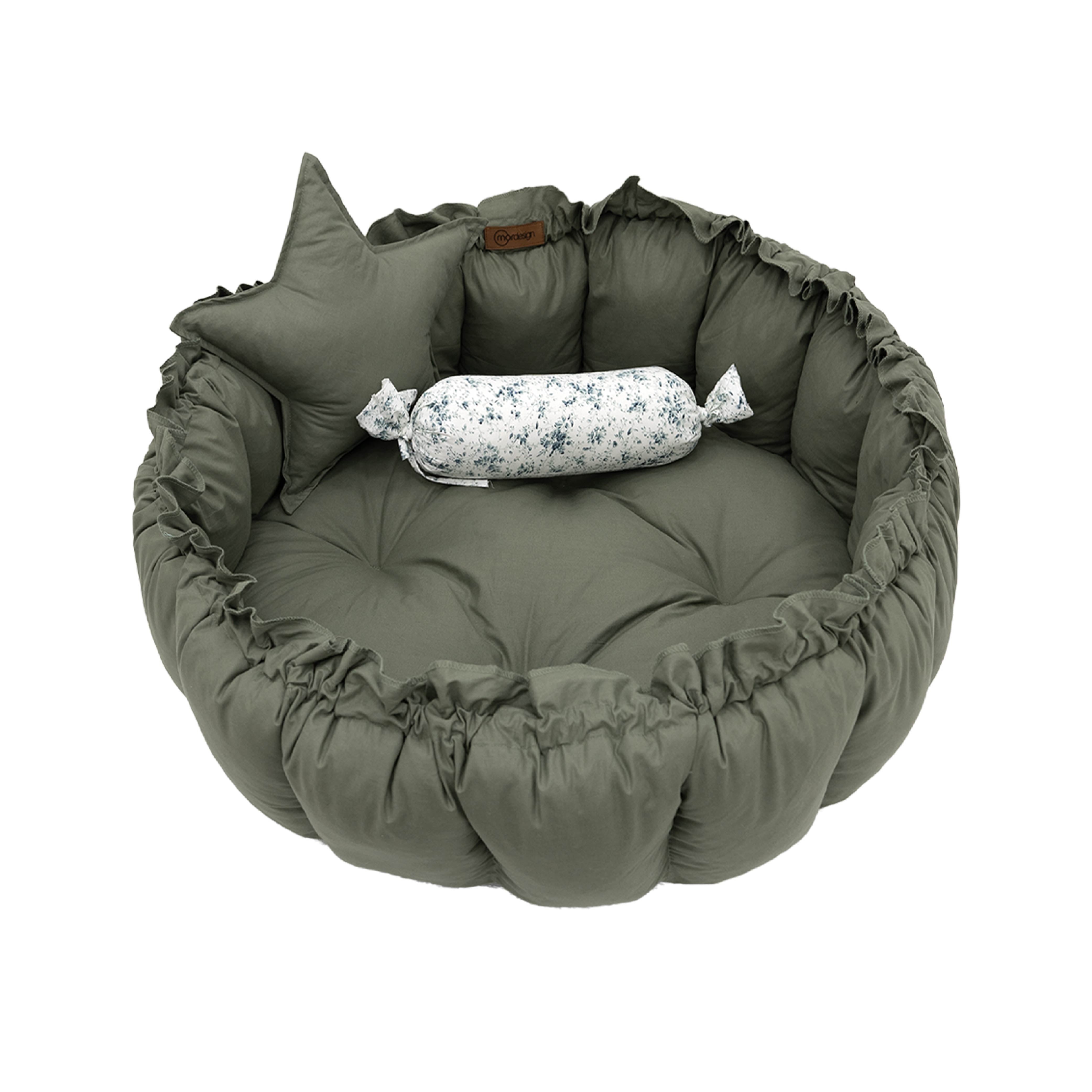 3-in-1 Babynest mit Kissen – Bloom Series | Nest, Spielmatte & Kuschelplatz - dunkelgrün
