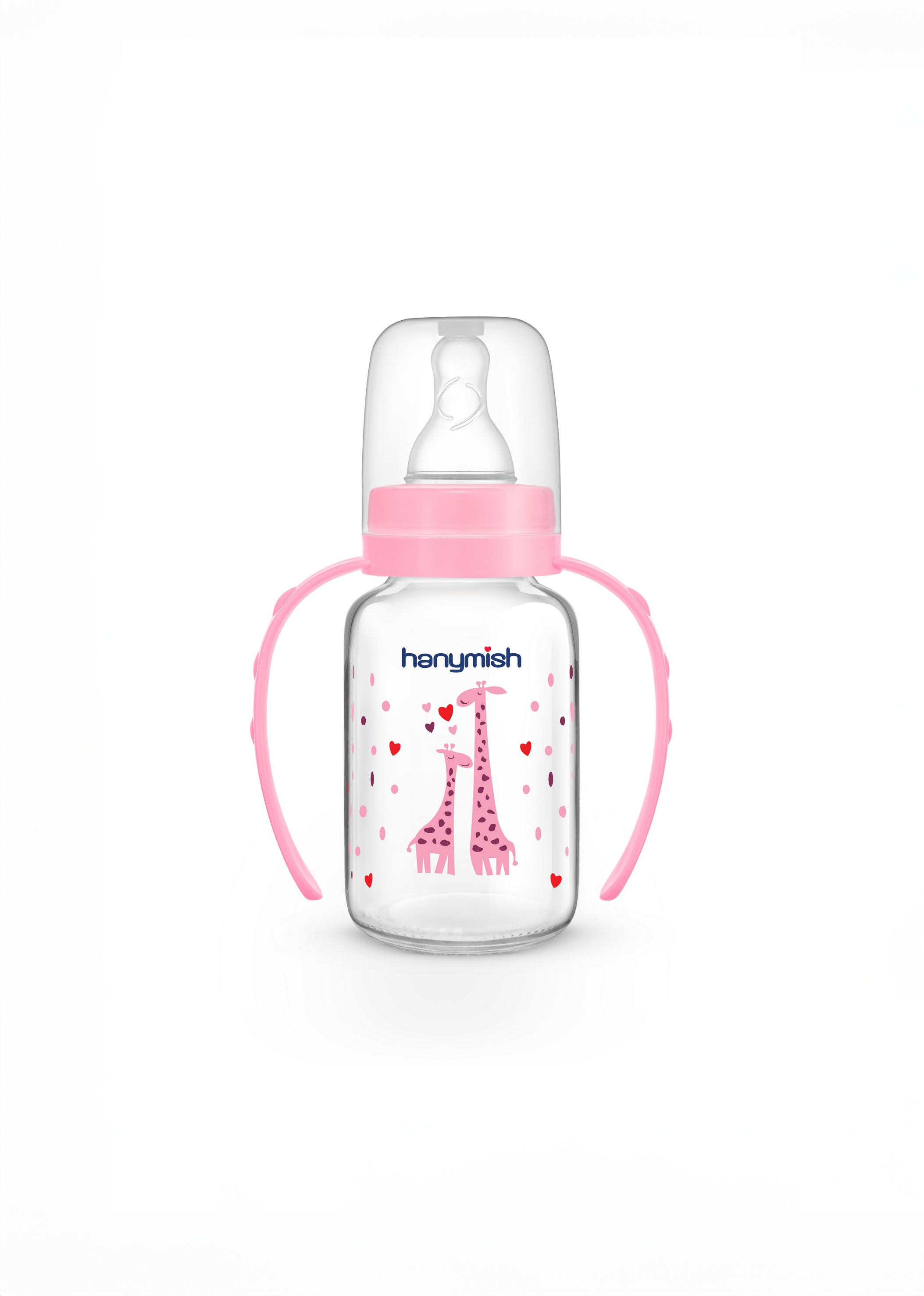 Glasflasche mit Henkel 125 ml pink & blau