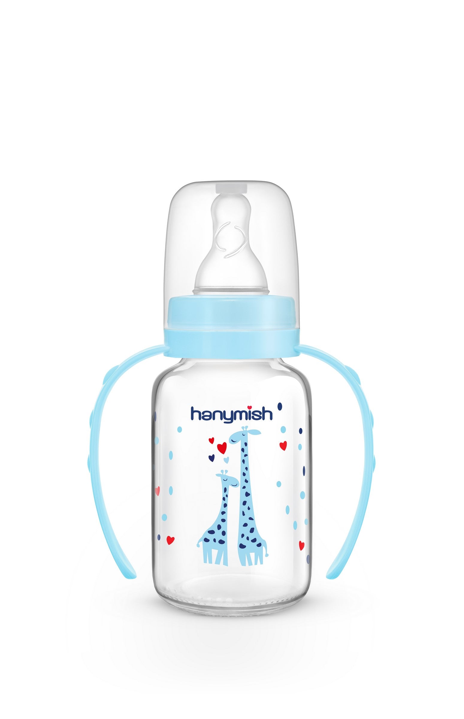 Glasflasche mit Henkel 125 ml pink & blau